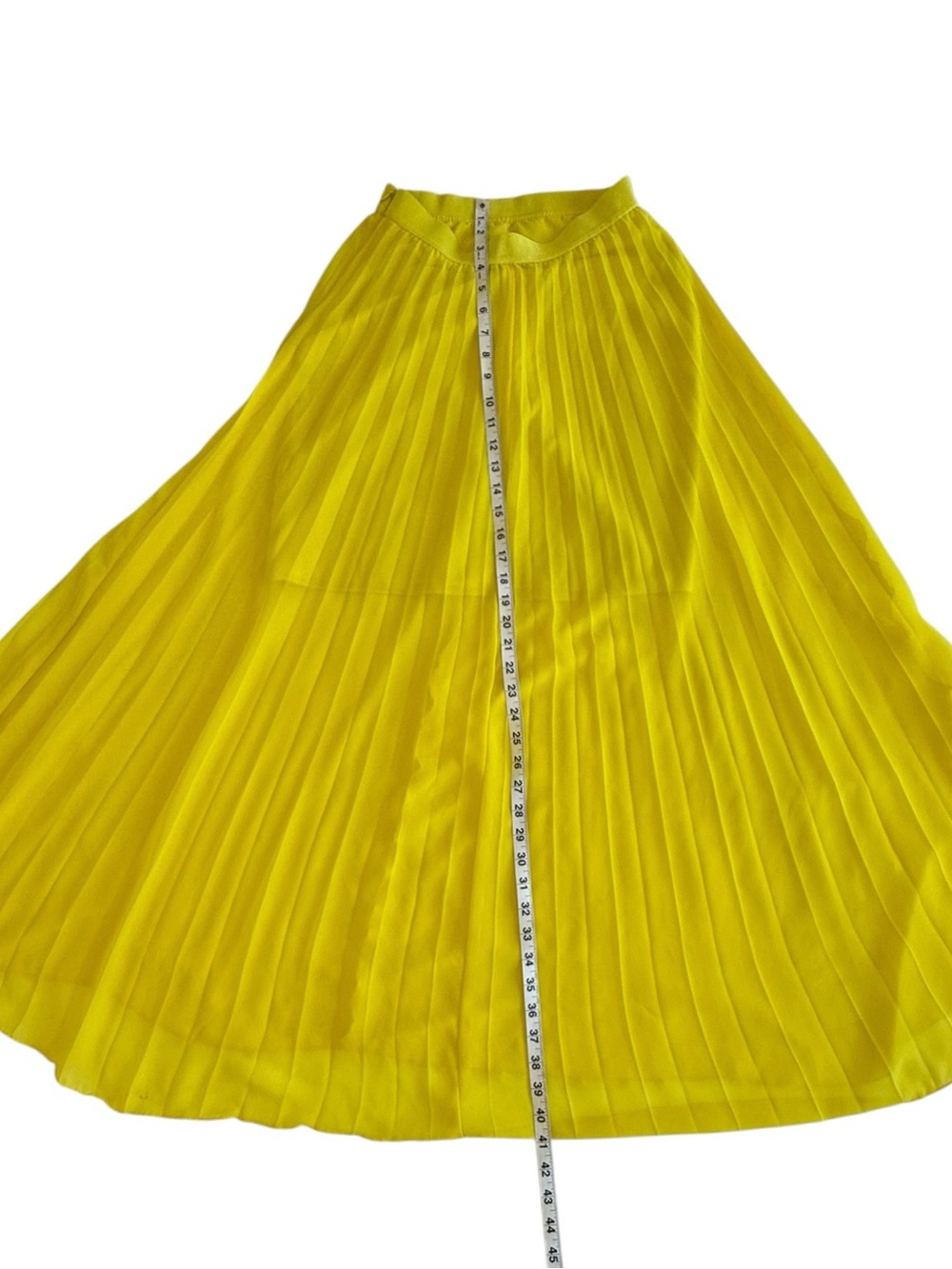 Ann Taylor XS Pleated Chiffon Maxi Skirt Yellow Chartreuse Flowy Side Zip - Picture 10 of 11